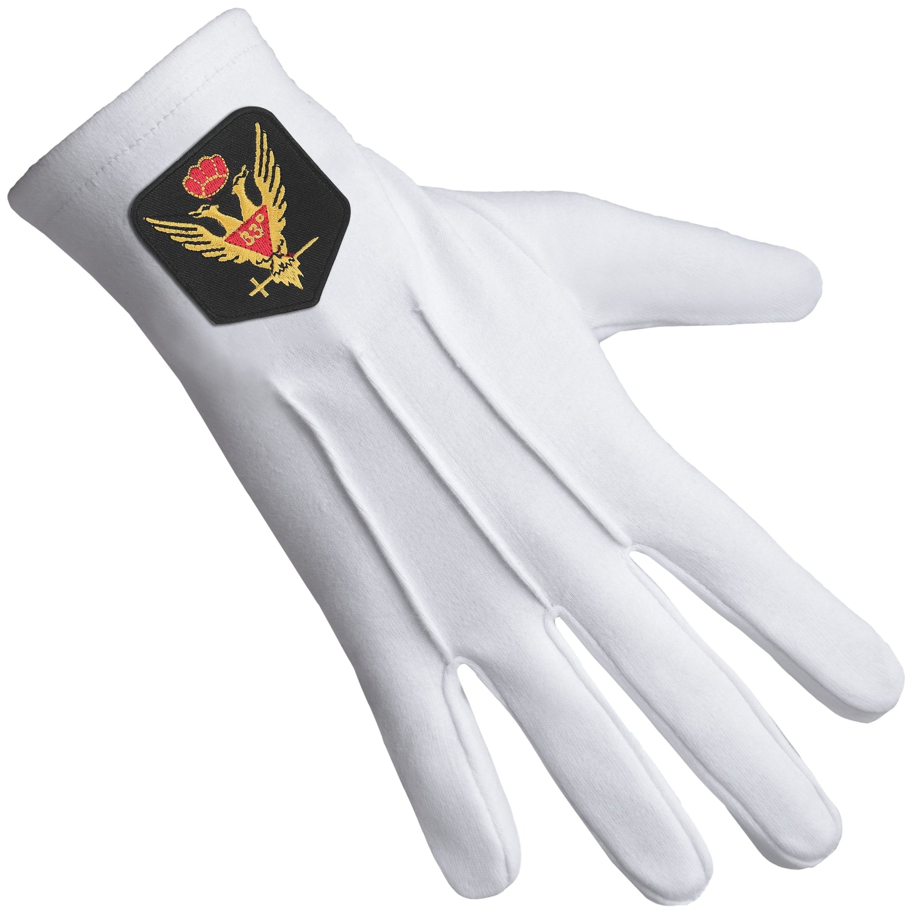 33rd Degree Scottish Rite Glove - White Cotton With Gold Emblem - Bricks Masons