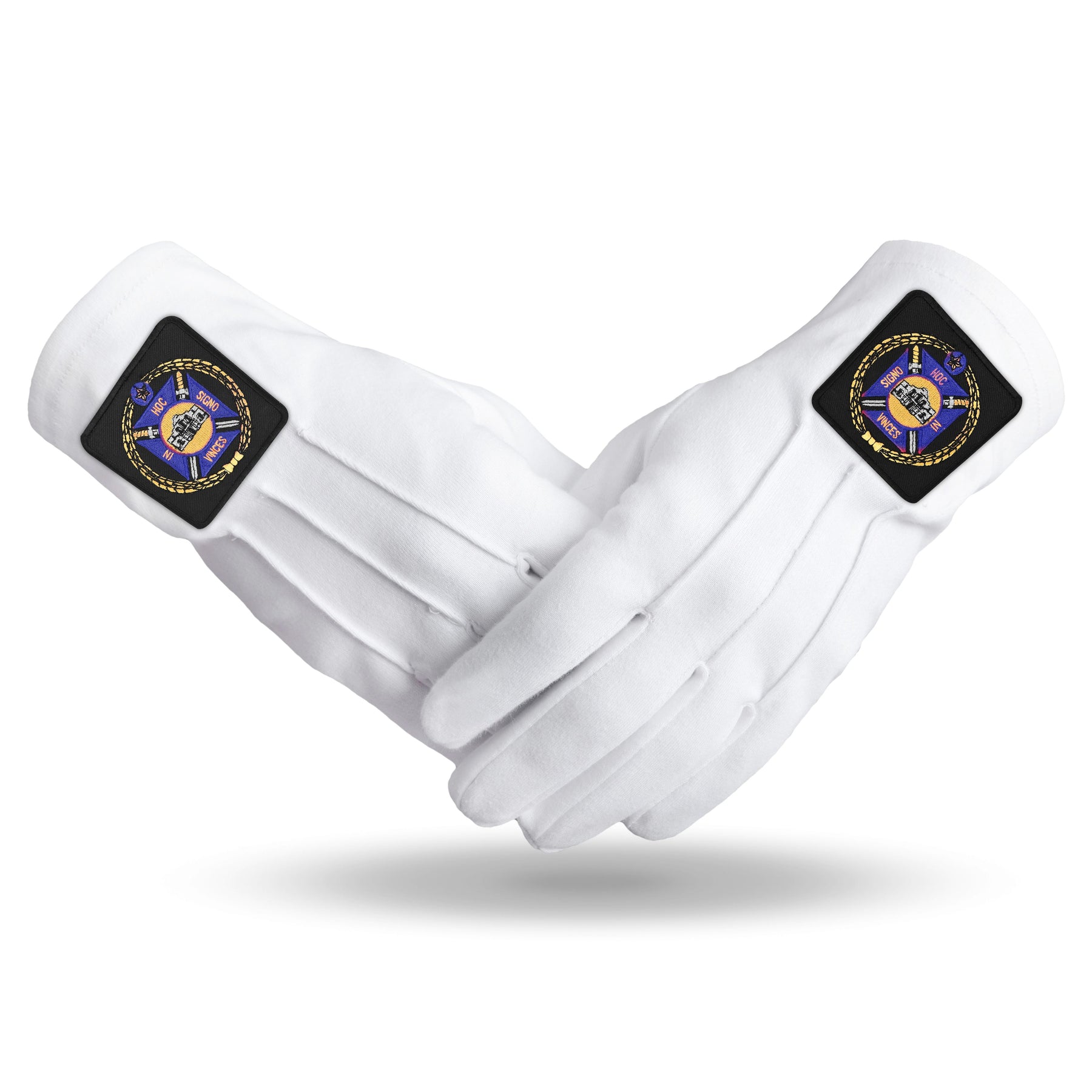 Knights Templar Commandery Glove - White Cotton With Black Patch - Bricks Masons