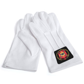 Knights Templar Commandery Glove - White Cotton With Red & Black Emblem - Bricks Masons