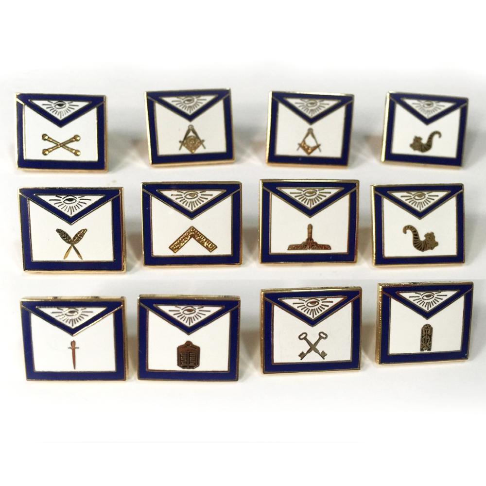 Masonic Lapel Pin - 1 Set of 12 Pieces 3/4" Set of Masonic Apron