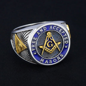 Master Mason Blue Lodge Ring - Free and Accepted Masons with S&C G Eye of Providence
