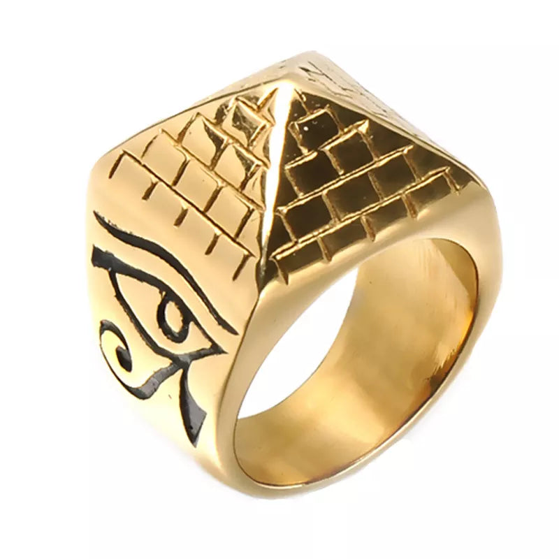 Ancient Egypt Ring - Gold Pyramid Stainless Steel - Bricks Masons