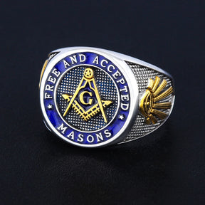 Master Mason Blue Lodge Ring - Free and Accepted Masons with S&C G Eye of Providence
