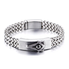 Master Mason Blue Lodge Bracelet - 316L Stainless Steel Figaro Chain - Bricks Masons