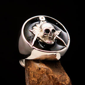 Master Mason Blue Lodge Ring - Black Sterling Silver With Skull Square and Compass