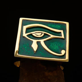 Ancient Egypt Keychain - Green & Gold Eye of Horus Solid Brass