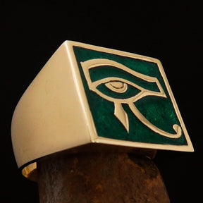 Ancient Egypt Keychain - Green & Gold Eye of Horus Solid Brass