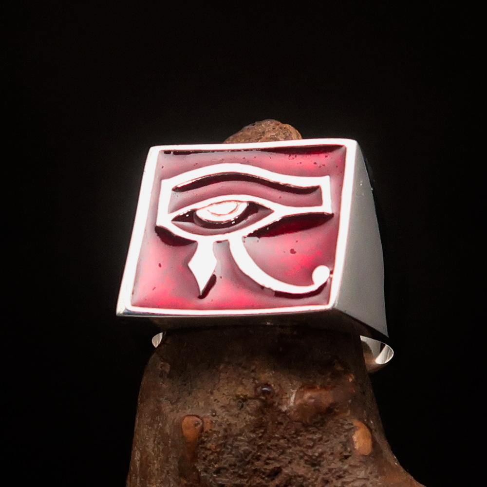 Ancient Egypt Keychain - Red Squared Eye of Horus Sterling Silver