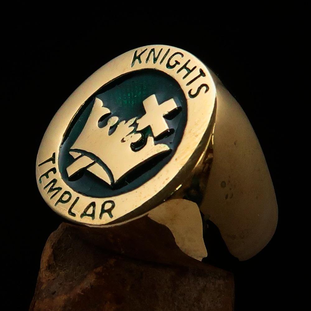 Knights Templar Commandery Ring - Gold & Green Solid Brass