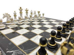 Knights Templar Chess Set - Black Marble Pattern - Bricks Masons