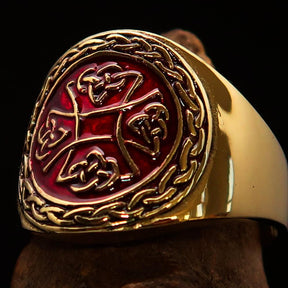 Knights Templar Commandery Ring - Red & Gold Cross Solid Brass