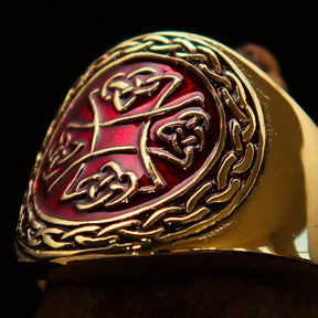 Knights Templar Commandery Ring - Red & Gold Cross Solid Brass