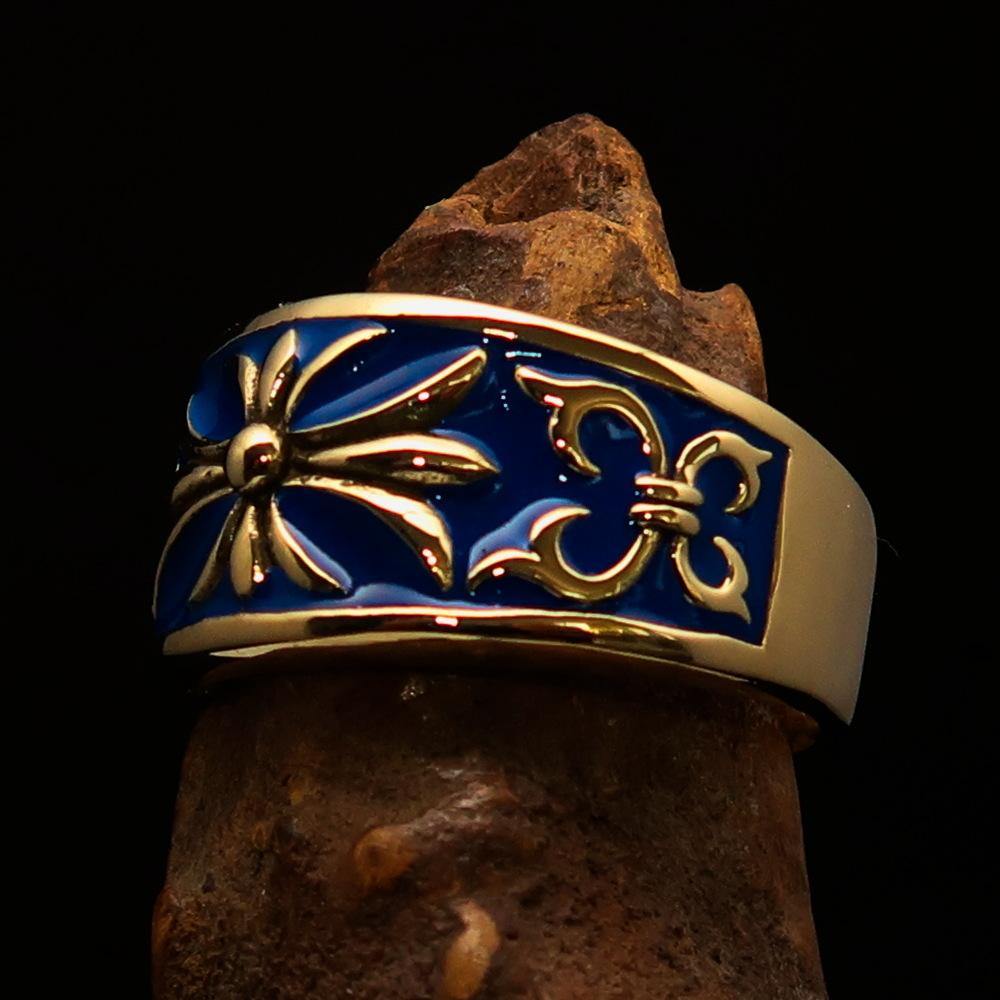 Knights Templar Commandery Ring - Blue & Gold Brass Cross