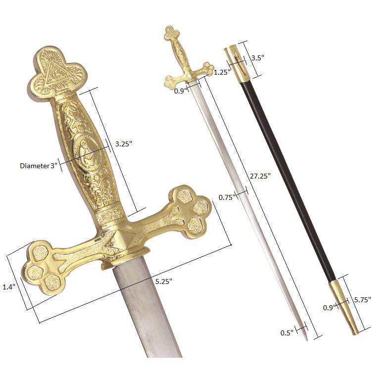 Fellowcraft Blue Lodge Sword - Square Compass with Golden Hilt