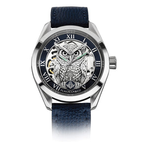 Master Mason Blue Lodge Wristwatch - Blue Bezel Owl with Square & Compasses G