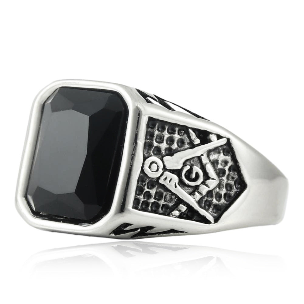 Master Mason Blue Lodge Ring - Black Large Stone - Bricks Masons