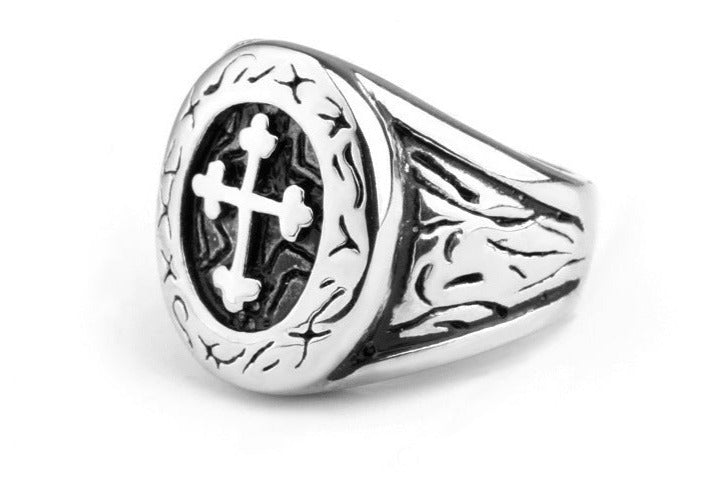 Knights Templar Commandery Ring - Templar Cross Blask & Silver Stainless Steel - Bricks Masons