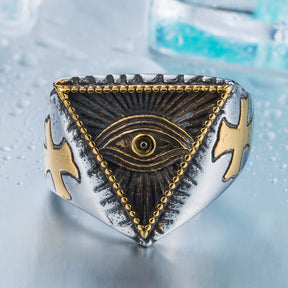 Eye Of Providence Ring - Stainless Steel Silver & Gold - Bricks Masons