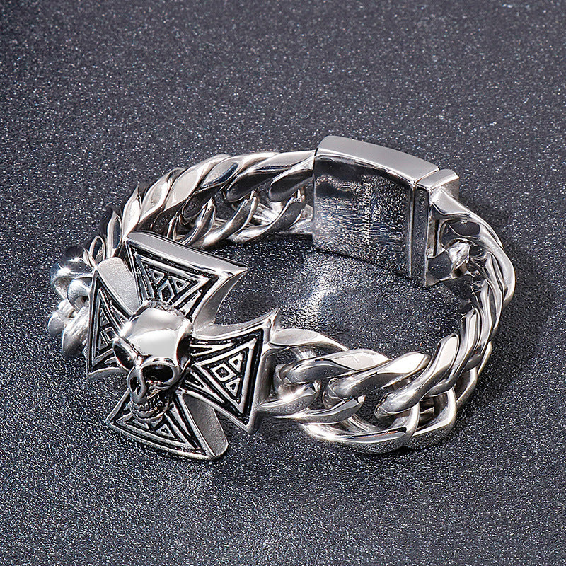 Knights Templar Commandery Bracelet - Silver Stainless Steel Skull - Bricks Masons