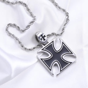 Knights Templar Commandery Necklace - Silver Stainless Steel Cross Pendant - Bricks Masons