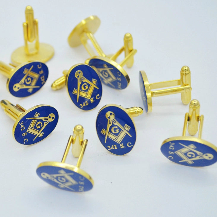 Master Mason Blue Lodge Cufflink - Blue And Gold Plated 342 S.C Square & Compass G - Bricks Masons