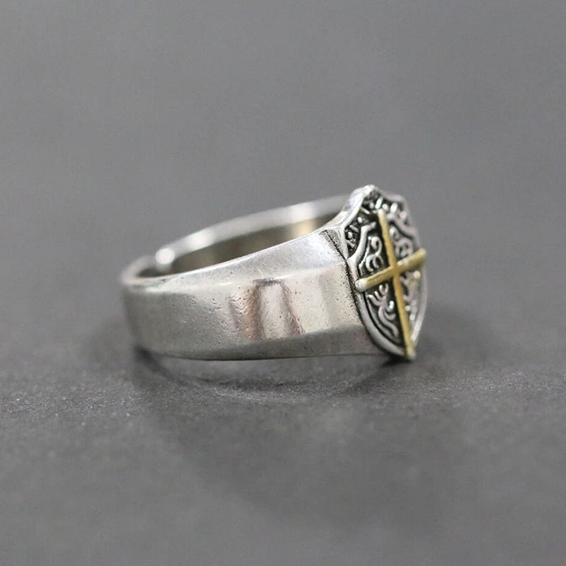 Knights Templar Commandery Ring - Shield Cross Silver Color - Bricks Masons