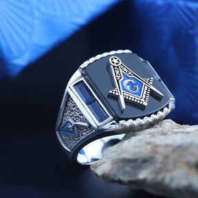 Master Mason Blue Lodge Ring - S&C G Antique Masonic Black or Blue Agate