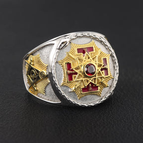 Sovereign Grand Inspector General Scottish Rite Ring - Sterling Silver Gold & Red - Bricks Masons