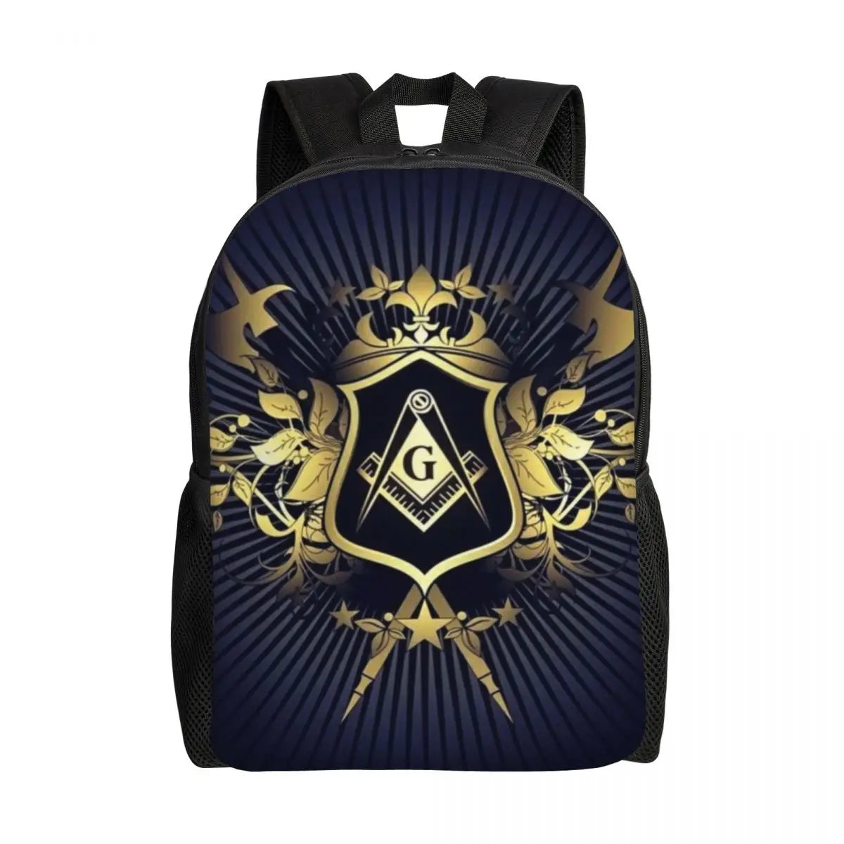 Master Mason Blue Lodge Backpack - Gold Adjustable Strap Nylon - Bricks Masons
