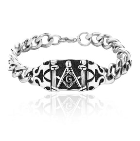Master Mason Blue Lodge Bracelet - Silver Stainless Steels Square & Compass G - Bricks Masons