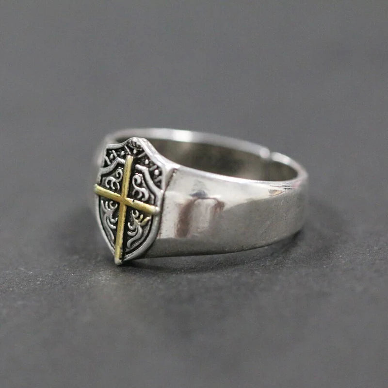 Knights Templar Commandery Ring - Shield Cross Silver Color - Bricks Masons