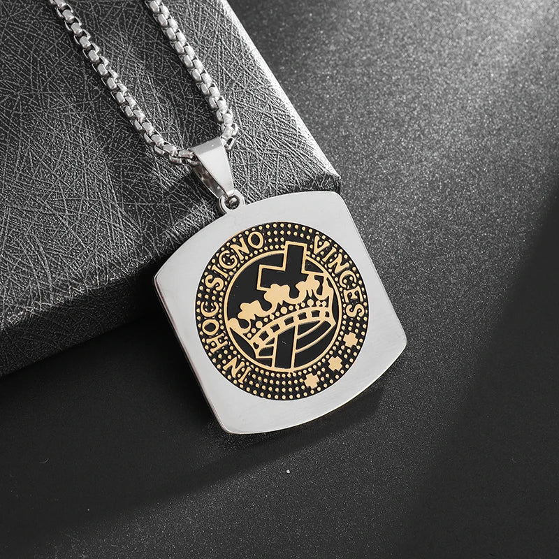 Knights Templar Commandery Pendant - IN HOC SIGNO VINCES (Stainless Steel) - Bricks Masons