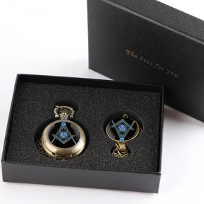 Master Mason Blue Lodge Pocket Watch - Pendant Chain Masonic Timepiece - Bricks Masons