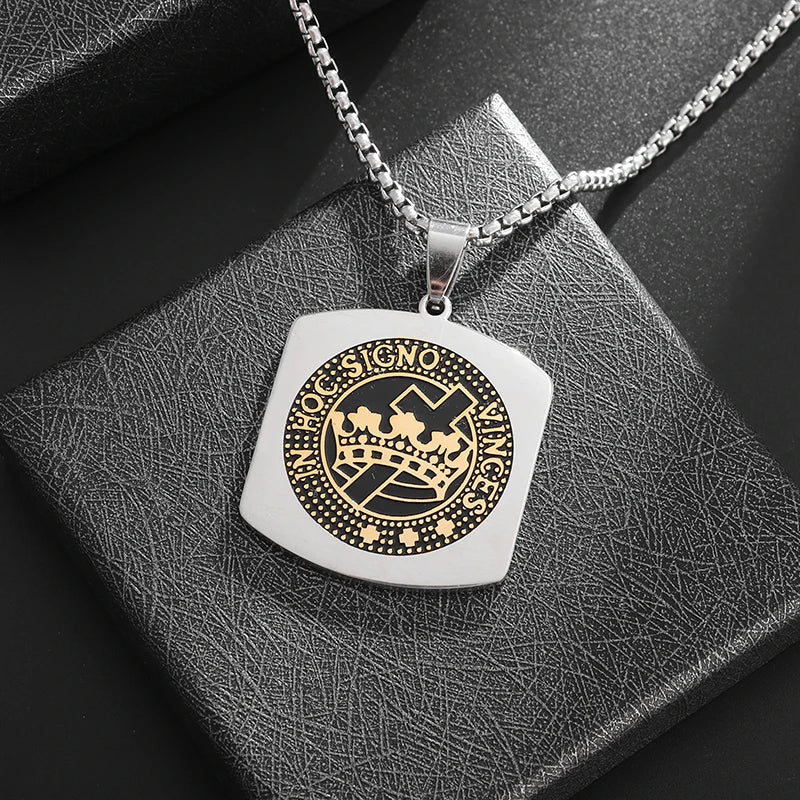 Knights Templar Commandery Pendant - IN HOC SIGNO VINCES (Stainless Steel) - Bricks Masons