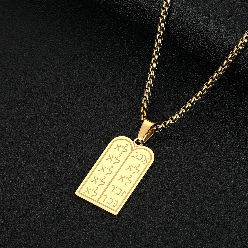 Ancient Israel Necklace - Golden Stainless Steel Geometric - Bricks Masons