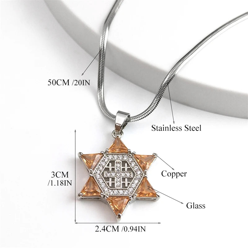 Ancient Israe Necklace - Jerusalem Crusader Cross Star of david pendant - Bricks Masons