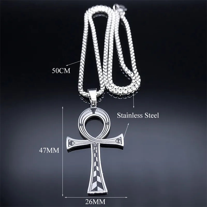 Ancient Egypt Necklace - Ankh Cross With Chain Stainless Steel - Bricks Masons