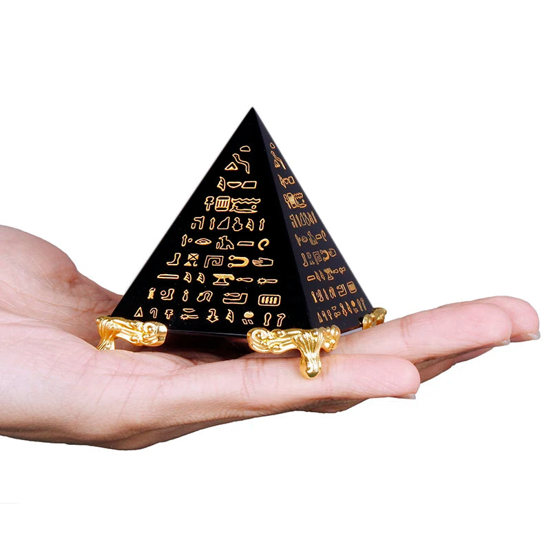 Ancient Egypt Crystal - Obsidian Pyramid Model Natural Energy Healing Feng Shui - Bricks Masons