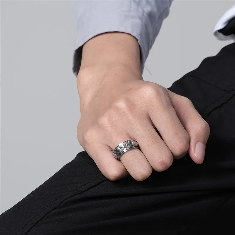 Ancient Egyptian Ring - Rotating Symbols Silver Color Stainless Steel - Bricks Masons