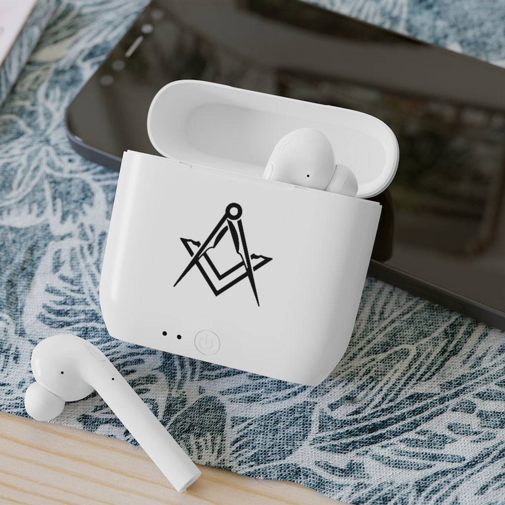 Master Mason Blue Lodge Earbud - White with Square & Compass