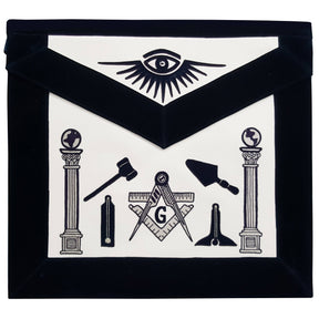 Blue Lodge Apron - Black Hand Embroidery - Bricks Masons