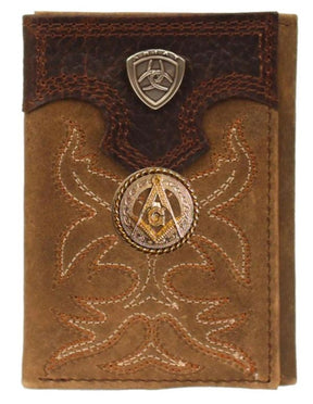 Master Mason Blue Lodge Wallet - Gold Square & Compass Ariat - Bricks Masons
