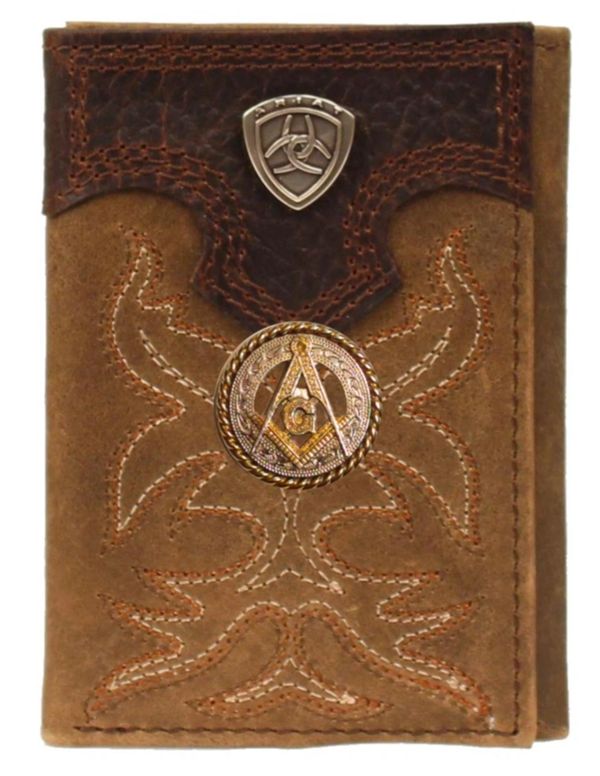 Master Mason Blue Lodge Wallet - Gold Square & Compass Ariat - Bricks Masons