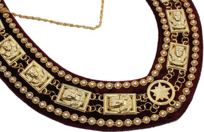Daughters of Sphinx Chain Collar - Gold Plated on Maroon Velvet - Bricks Masons