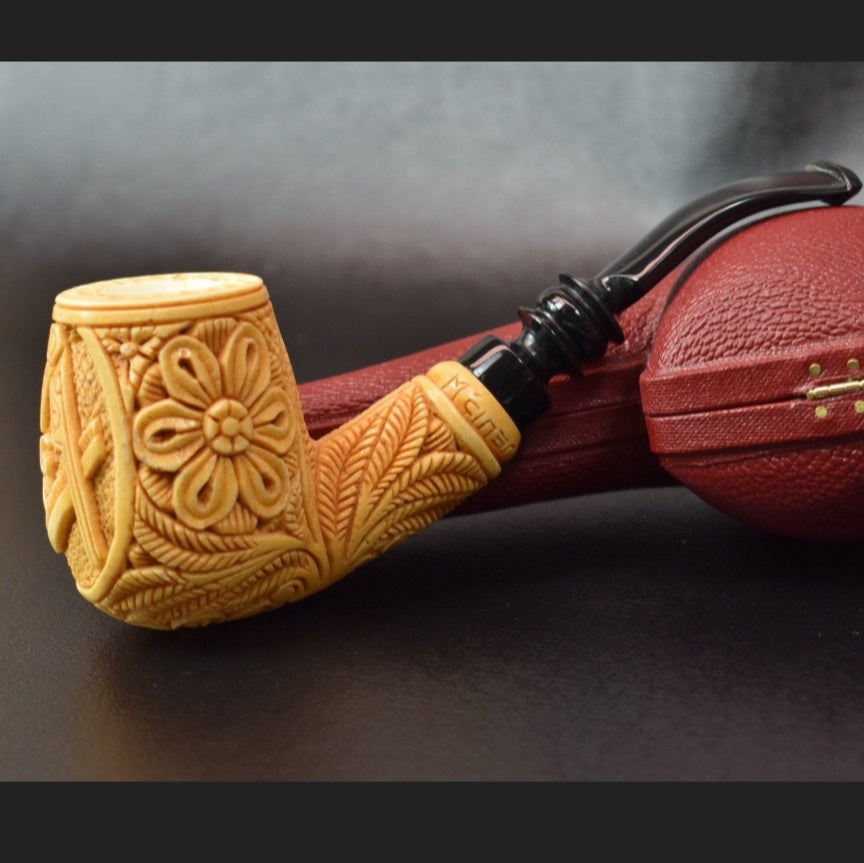 Master Mason Blue Lodge Meerschaum Pipe - Gold & Black Square and Compass G - Bricks Masons