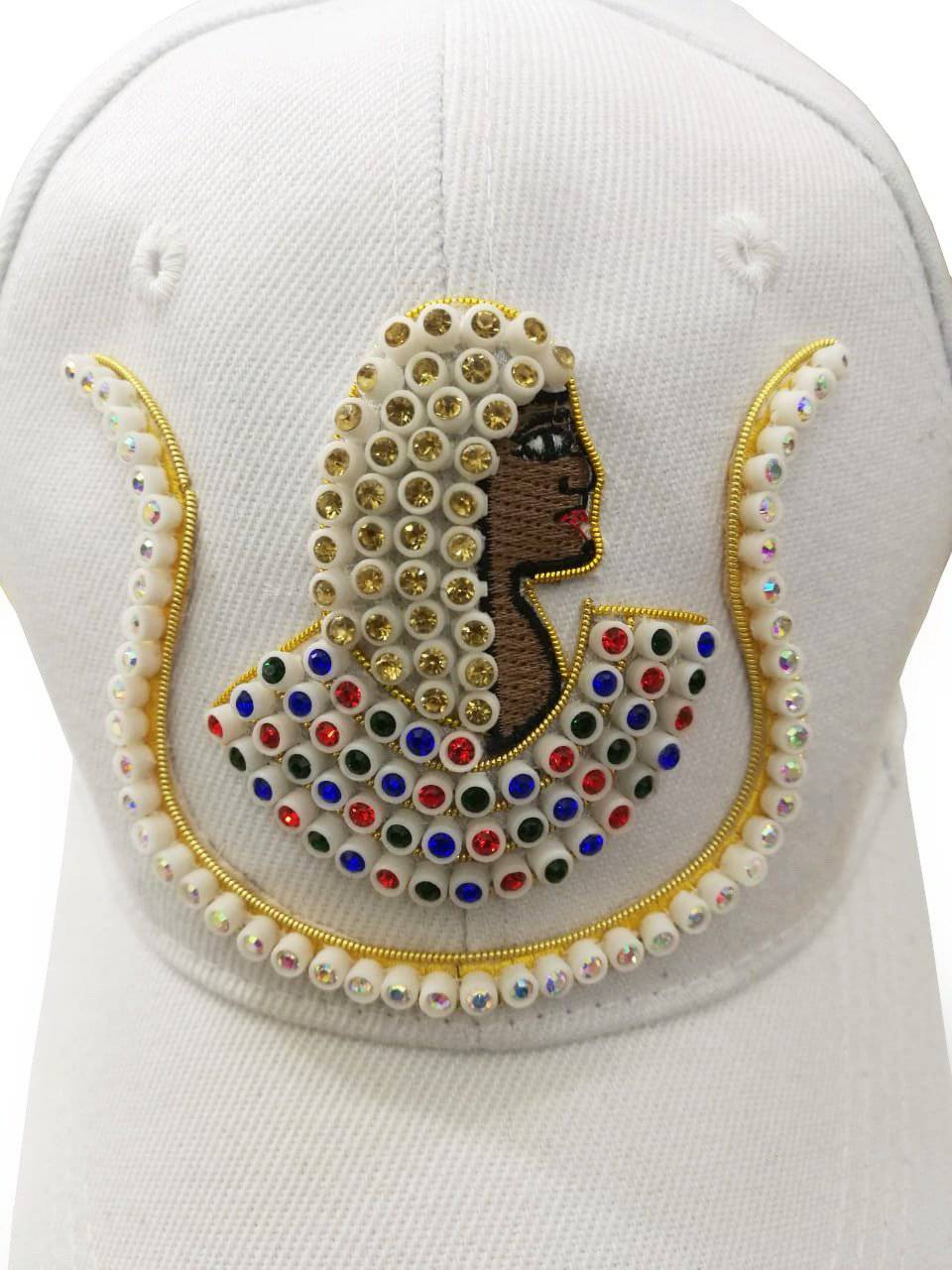 DOI Baseball Cap - White with Jewels & Bullion Embroidery - Bricks Masons