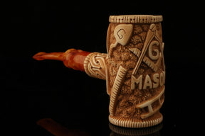 Master Mason Blue Lodge Meerschaum Pipe - Handcrafted Mason Gavel Shape - Bricks Masons
