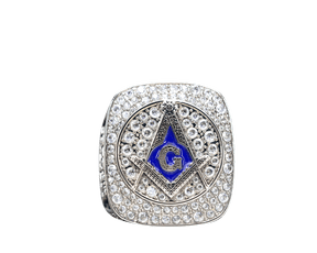 Master Mason Blue Lodge Ring - Sterling Silver With Rhinestones - Bricks Masons