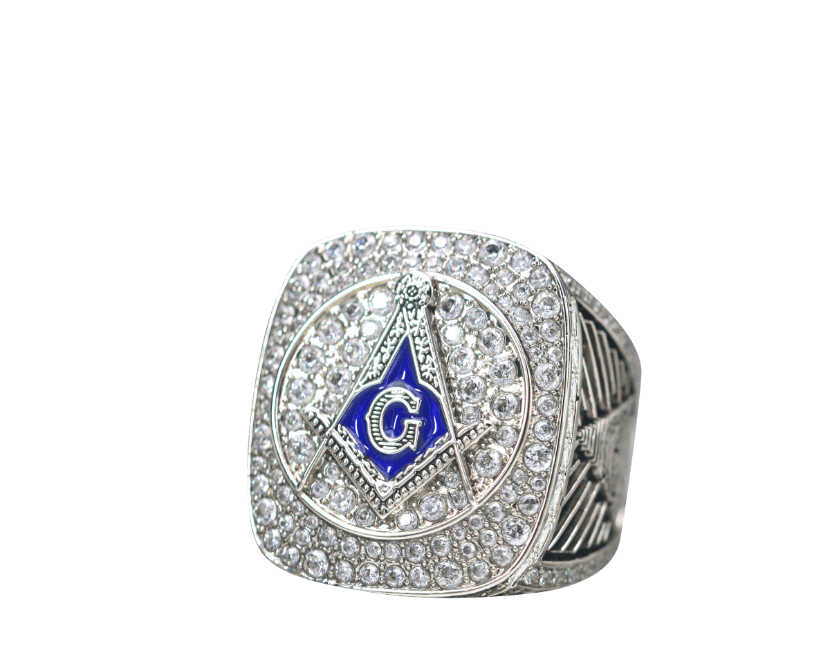 Master Mason Blue Lodge Ring - Sterling Silver With Rhinestones - Bricks Masons