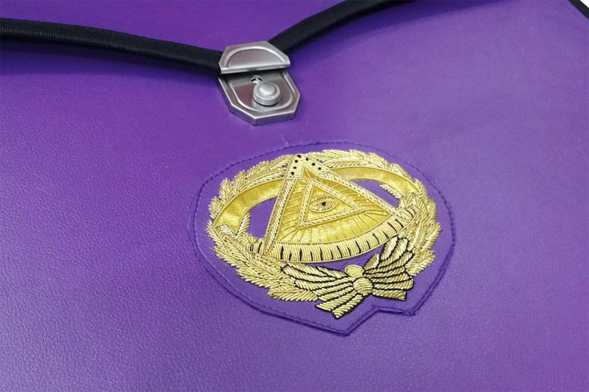 Grand Master Blue Lodge Apron Case - Purple Leather MM, WM & Provincial - Bricks Masons